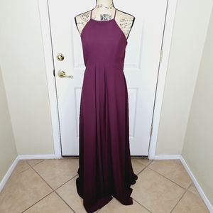 Levkoff Leia Chiffon High Neck Empire Dress Wine